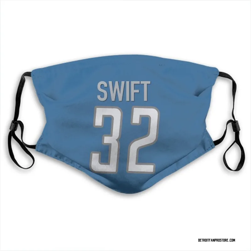 Blue D'Andre Swift Detroit Lions Washable & Reusable Face Mask With PM2.5 Filter